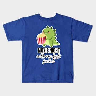 Movie Night with My Best Friend - Humorous Dinosaur Kawaii Design, Chibi Dinosaur Funny Best Friend Gift, Funny Movie Lover Kids T-Shirt